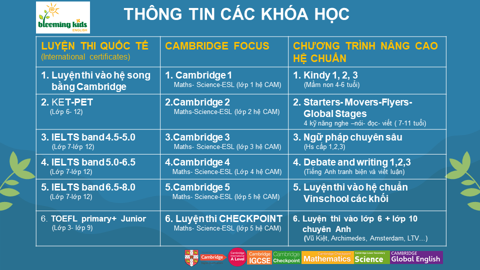 Thông tin các khóa học mới nhất ( 2021)