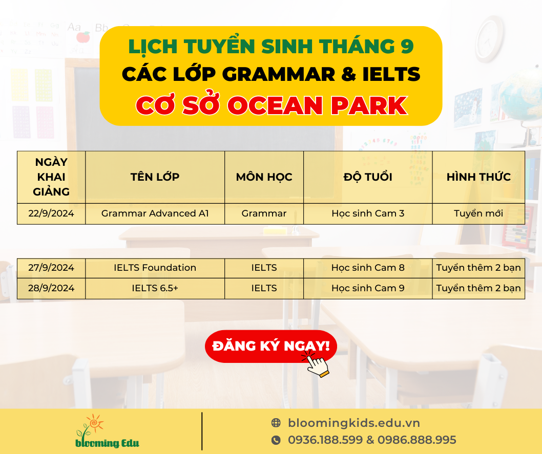 [OCEAN PARK] - LỊCH KHAI GIẢNG THÁNG 9