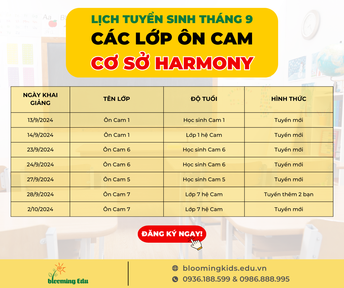 [HARMONY] - LỊCH KHAI GIẢNG THÁNG 9